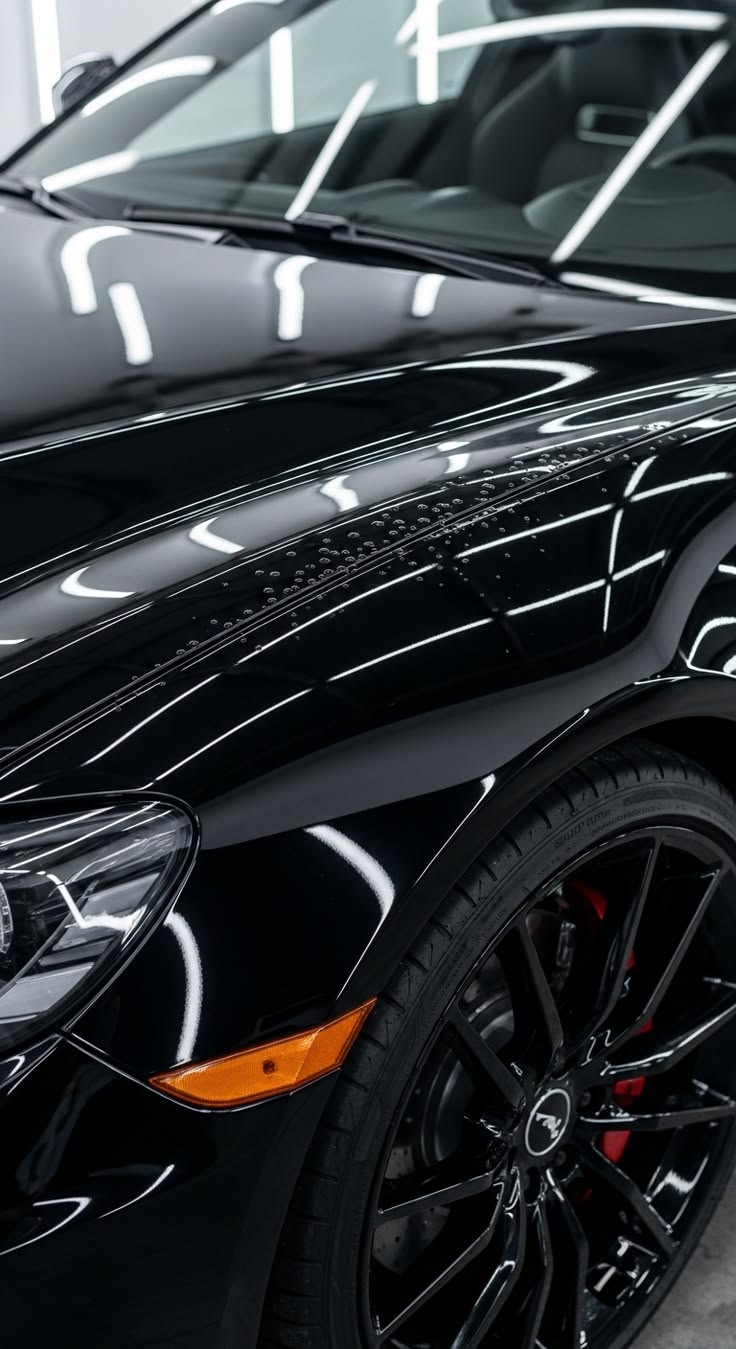 Ceramic coating — hydrophobic water beading on glossy black paint